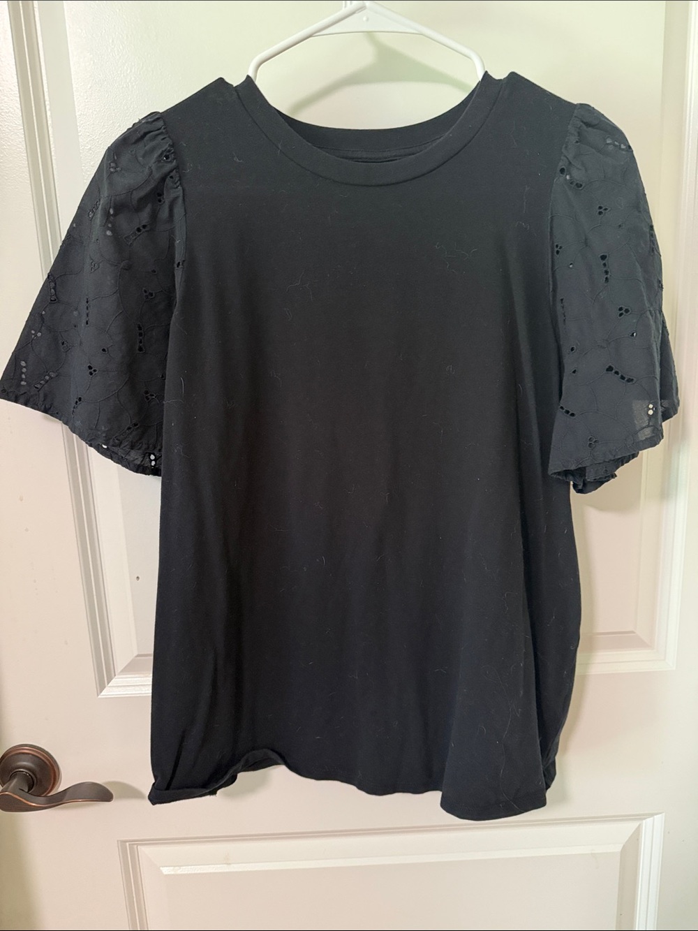 a new day Black Eyelet Puff Sleeve Tee